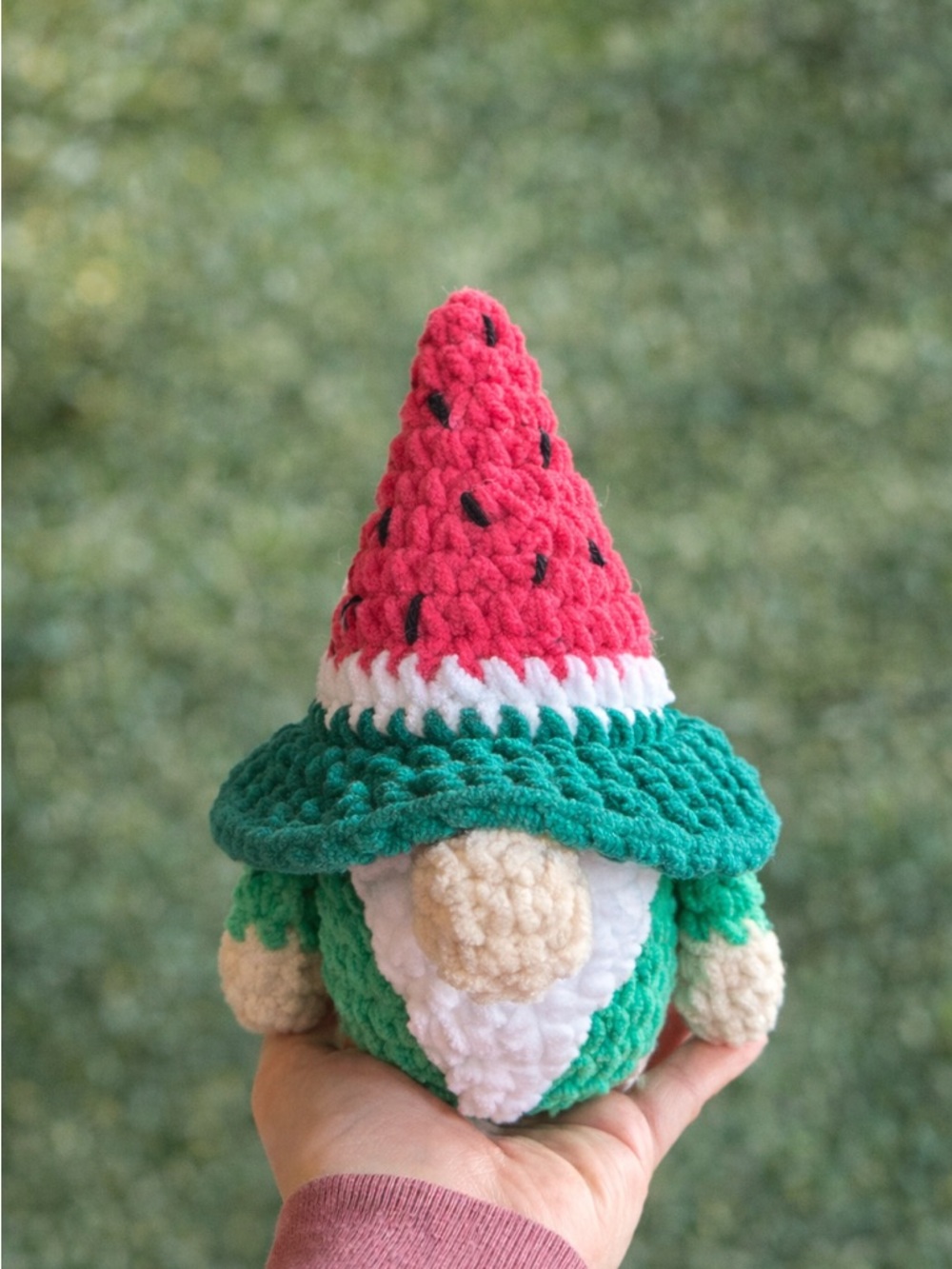 Handmade Crochet watermelon gnome Plush 5”